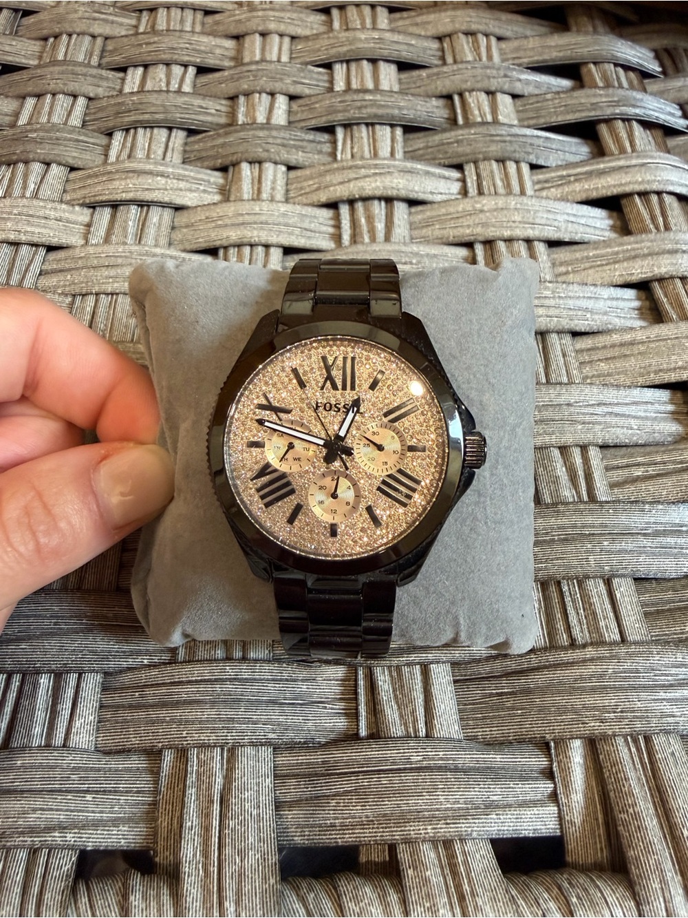 Fossil women Black Stainless Steel Watch with Glittering Champagne Dial